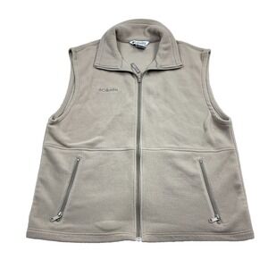 Columbia Vest Men Large Tan Beige Fleece Full Zip Sweater Jacket Benton Springs